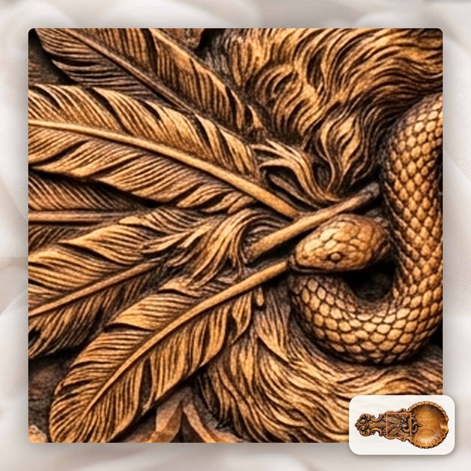 Serpent and Quills  valet tray  CNC Relief STL bas-relief STL — view 12