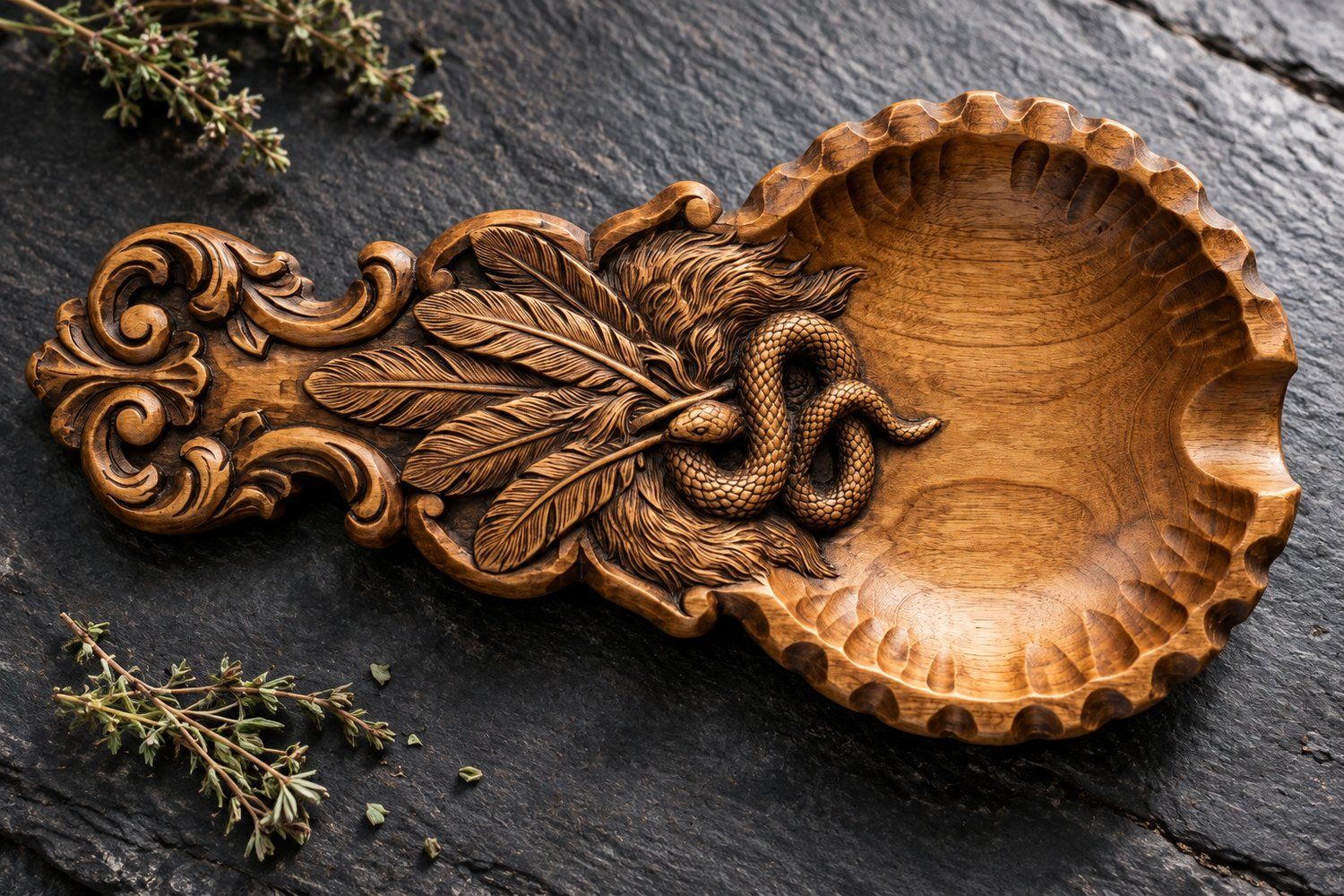 Serpent and Quills  valet tray  CNC Relief STL bas-relief STL — view 16