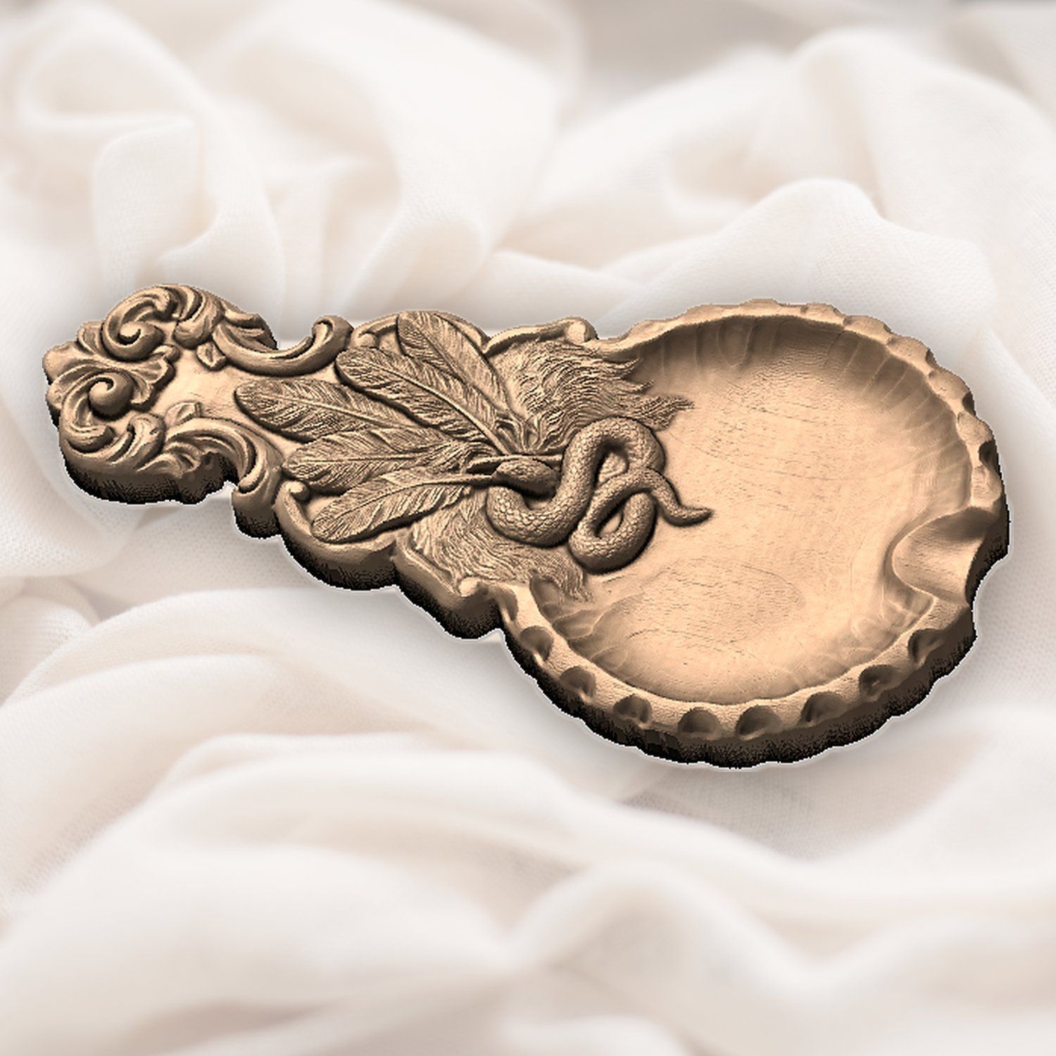 Serpent and Quills  valet tray  CNC Relief STL bas-relief STL — view 6