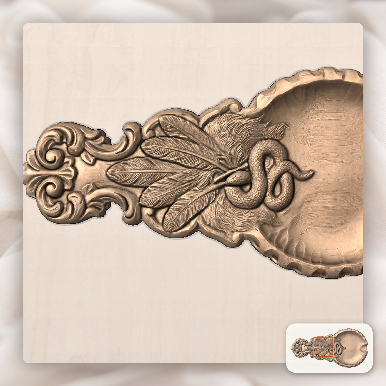 Serpent and Quills  valet tray  CNC Relief STL bas-relief STL — view 7