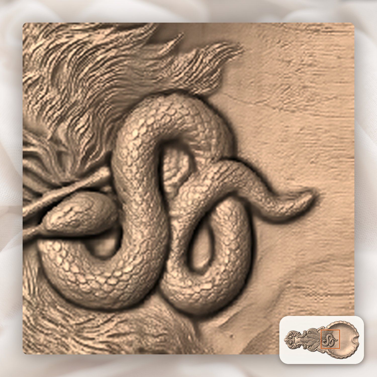 Serpent and Quills  valet tray  CNC Relief STL bas-relief STL — view 9
