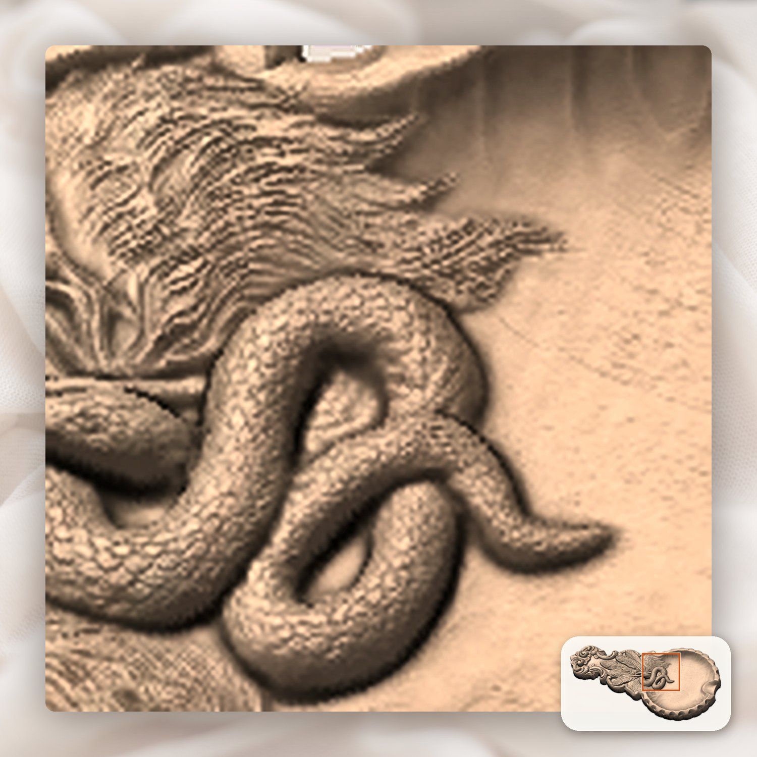 Serpent and Quills  valet tray  CNC Relief STL bas-relief STL — view 11