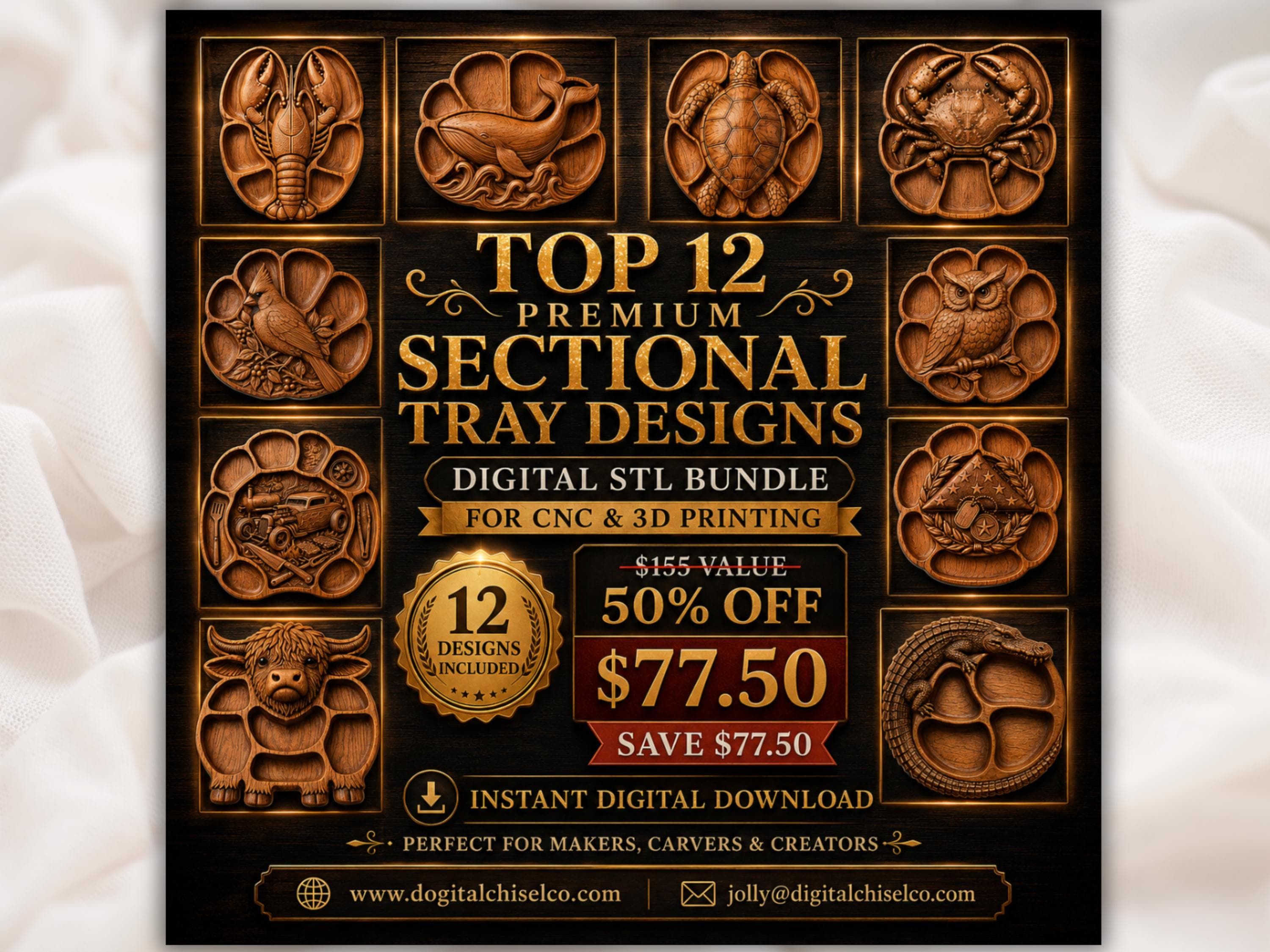 Serving Trays Bundle STL files for CNC Router bas-relief STL file for CNC router, laser engraver & 3D printing