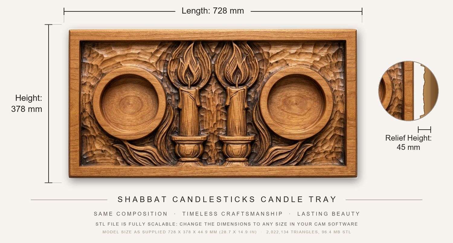Shabbat Candlesticks Candle Tray CNC Relief STL bas-relief STL — view 3