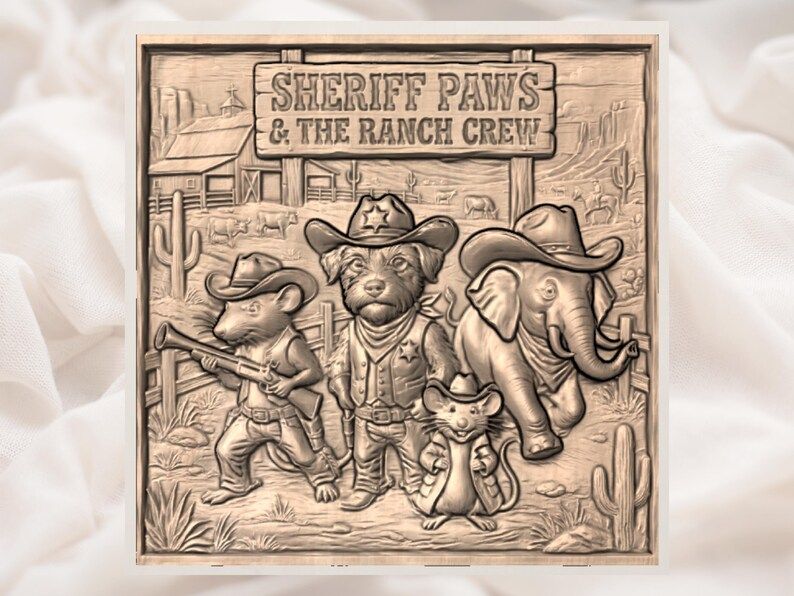 Sheriff Paws and the Ranch Crew Western Cowboy Bas-Relief STL bas-relief STL — view 2