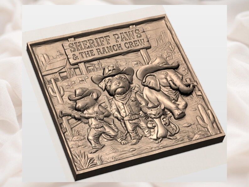 Sheriff Paws and the Ranch Crew Western Cowboy Bas-Relief STL bas-relief STL — view 3