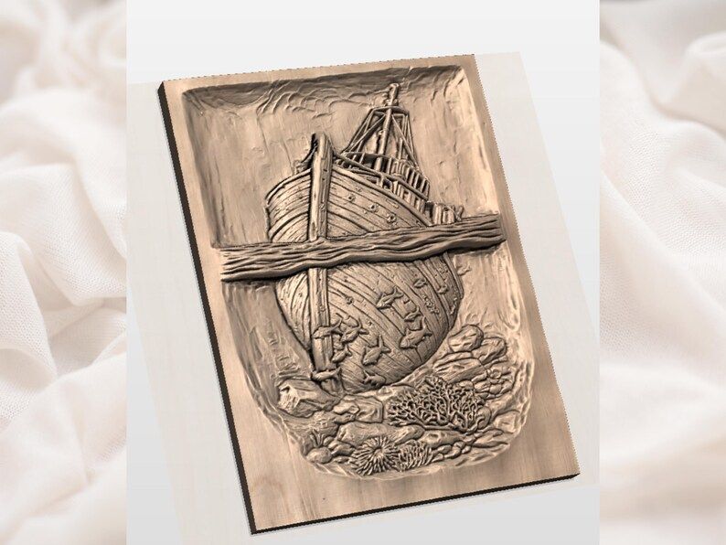 Sinking Shipwreck Above and Below the Waterline Relief STL bas-relief STL — view 2