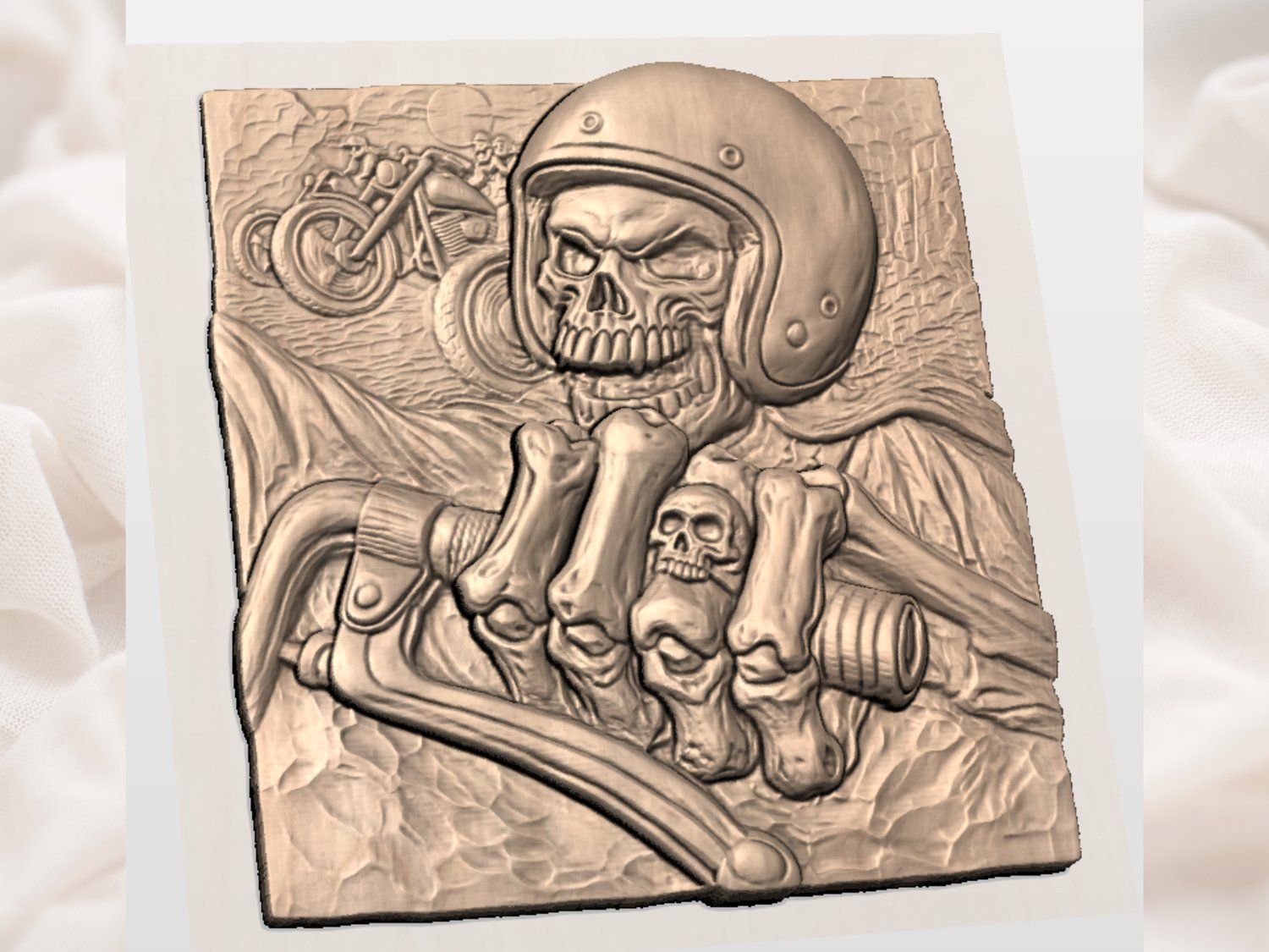 Skeletal Outlaw Biker Motorcycle Scene CNC Relief STL bas-relief STL — view 3