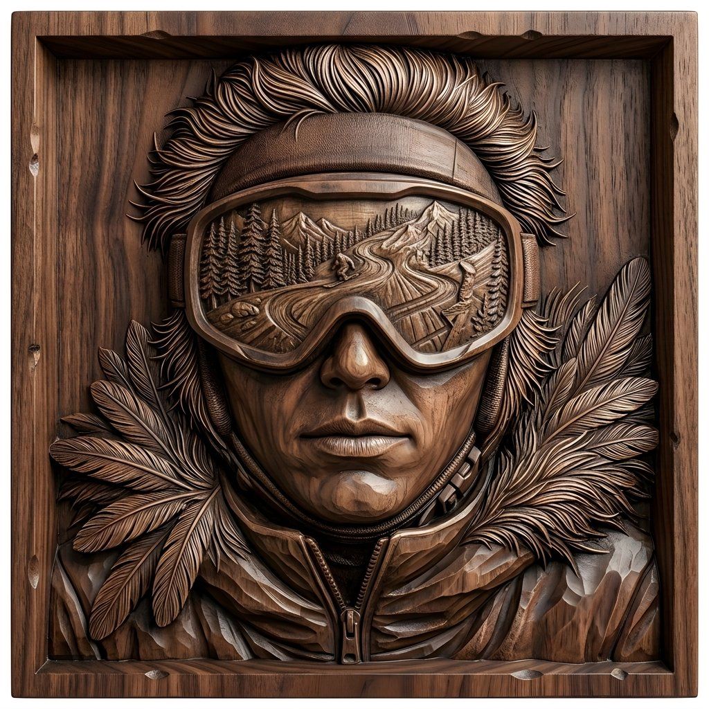 Skier Portrait Mountain Goggles CNC Relief STL bas-relief STL — view 4