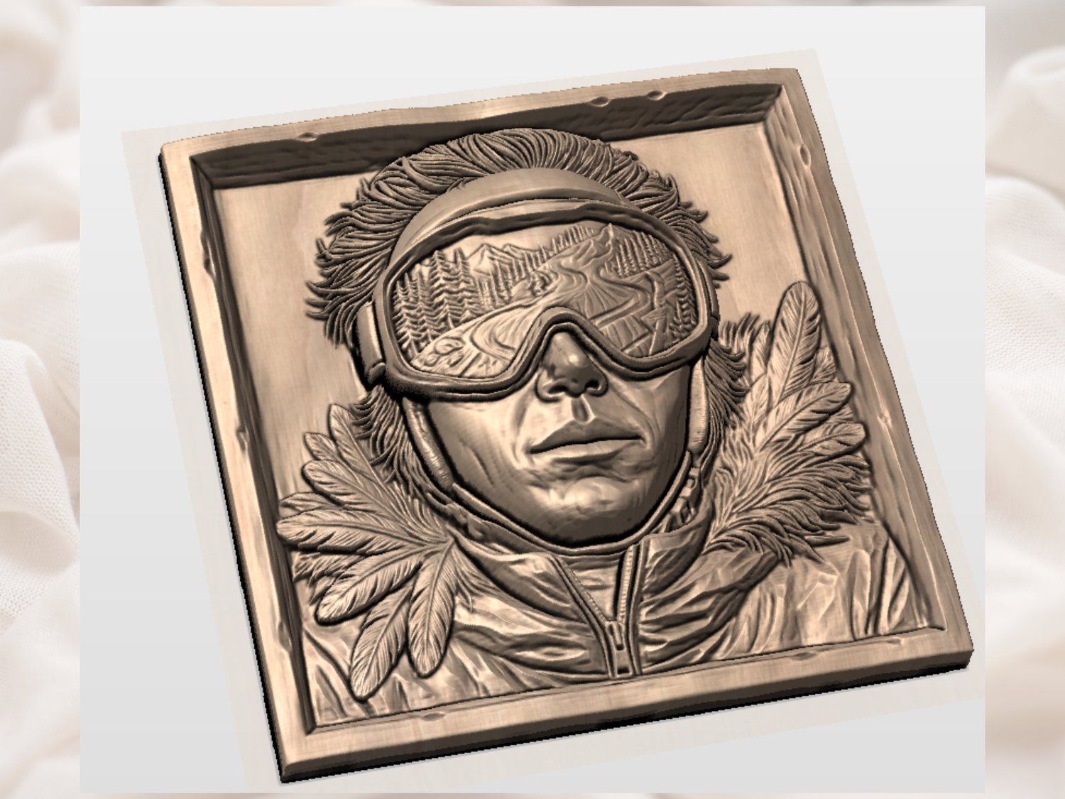 Skier Portrait Mountain Goggles CNC Relief STL bas-relief STL — view 3