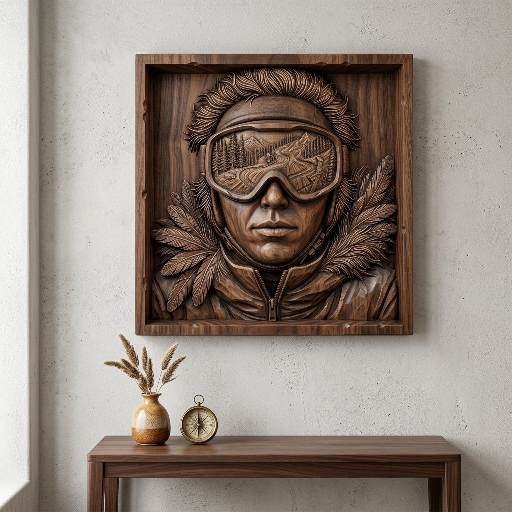 Skier Portrait Mountain Goggles CNC Relief STL bas-relief STL — view 6