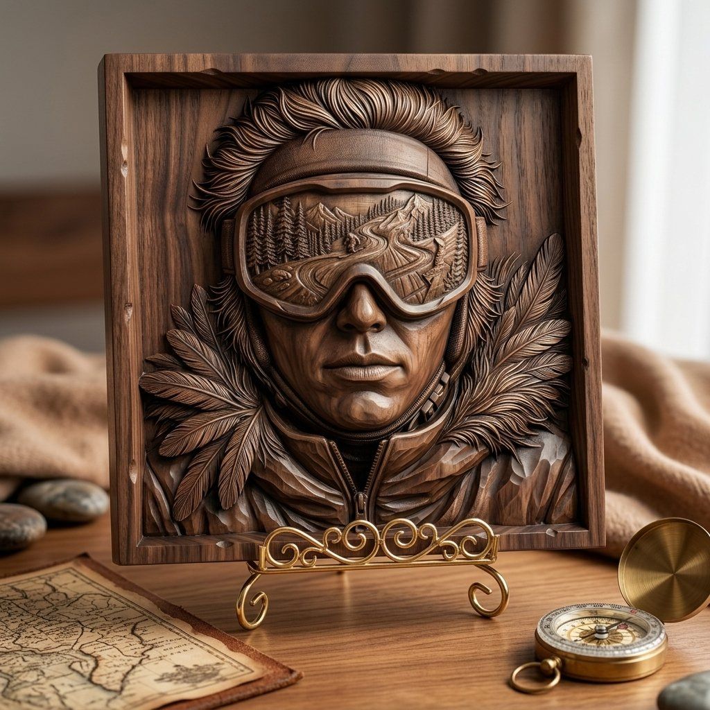 Skier Portrait Mountain Goggles CNC Relief STL bas-relief STL — view 7