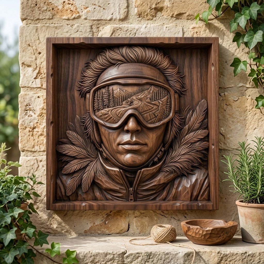 Skier Portrait Mountain Goggles CNC Relief STL bas-relief STL — view 8