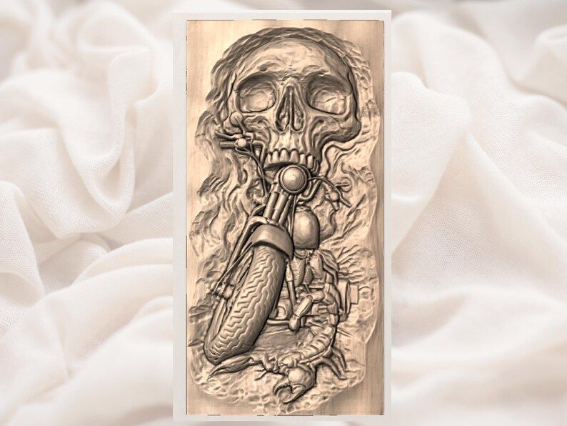 Skull and Chopper Biker Bas-Relief STL for CNC Carving bas-relief STL — view 2