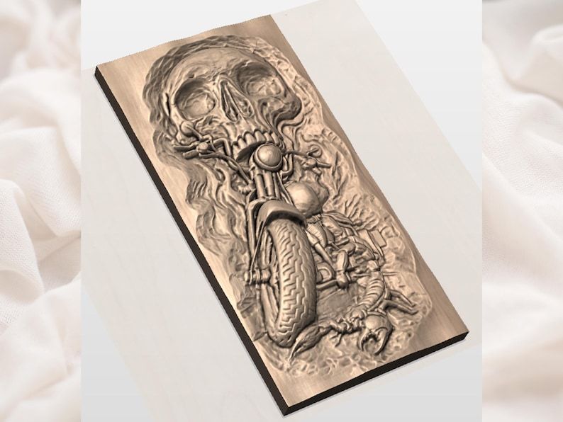 Skull and Chopper Biker Bas-Relief STL for CNC Carving bas-relief STL — view 3