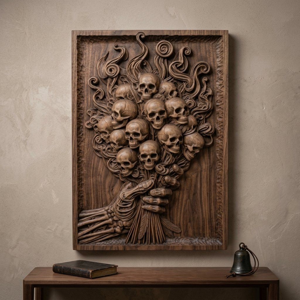 Skull Bouquet Memento Mori CNC Relief STL bas-relief STL — view 13