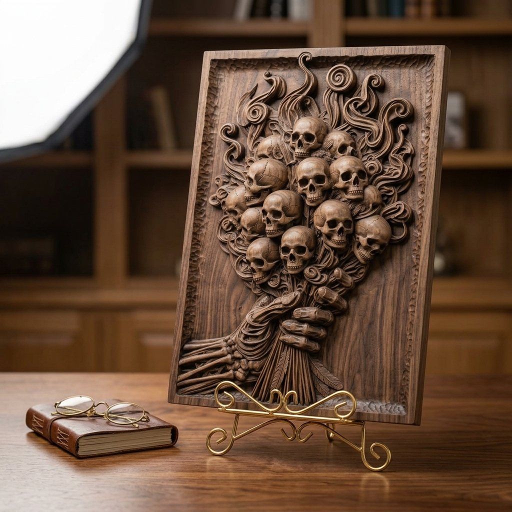 Skull Bouquet Memento Mori CNC Relief STL bas-relief STL — view 3