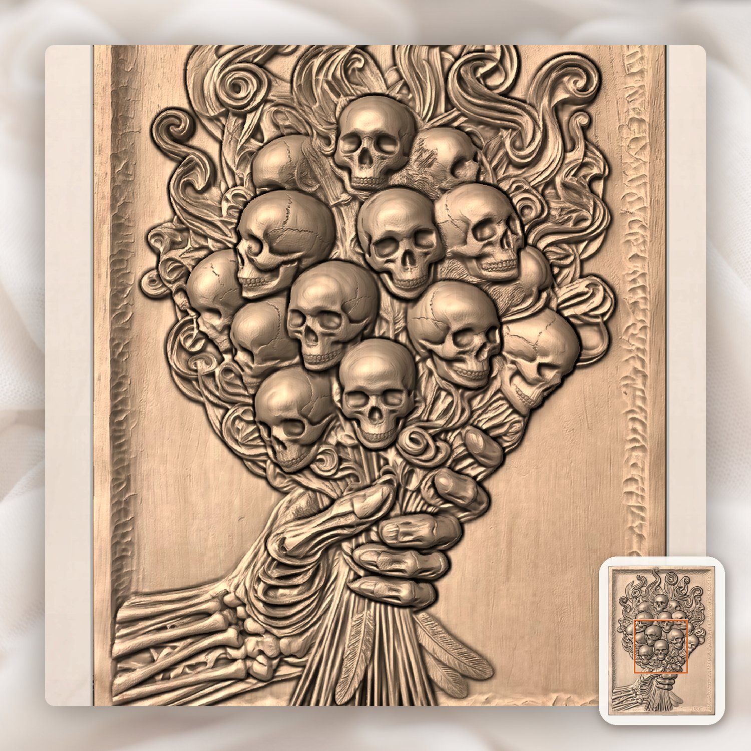Skull Bouquet Memento Mori CNC Relief STL bas-relief STL — view 6