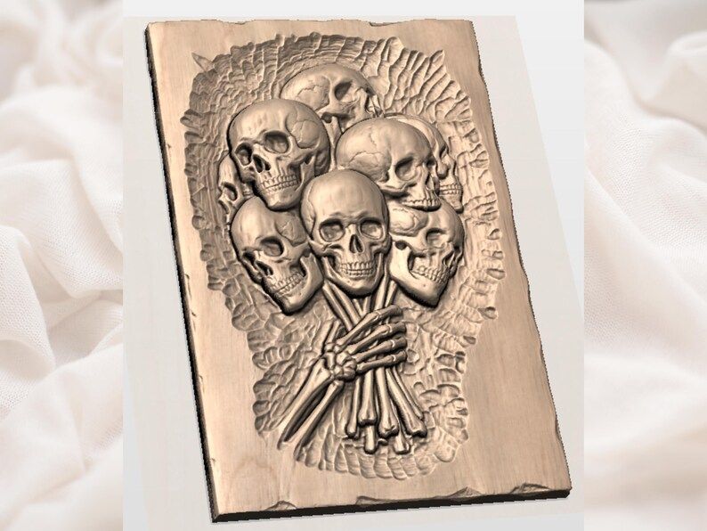 Skull Bouquet Held by a Skeleton Hand Bas-Relief STL bas-relief STL — view 2