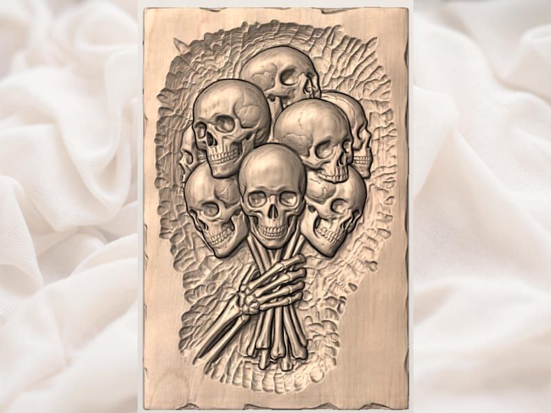Skull Bouquet Held by a Skeleton Hand Bas-Relief STL bas-relief STL — view 3