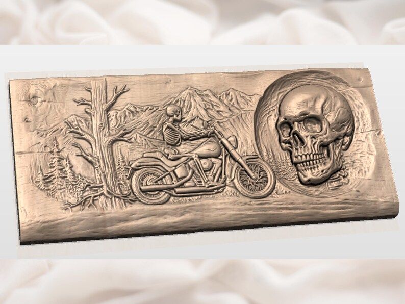 Skeleton Biker and Skull Mountain Ride Bas-Relief STL bas-relief STL — view 2