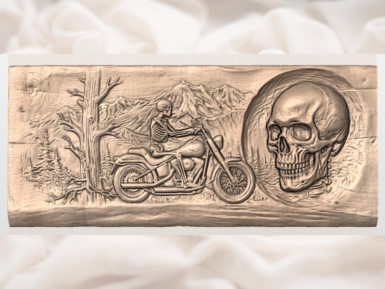 Skeleton Biker and Skull Mountain Ride Bas-Relief STL bas-relief STL — view 3