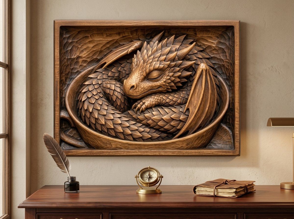Sleeping Baby Dragon Cup CNC Relief STL bas-relief STL — view 14