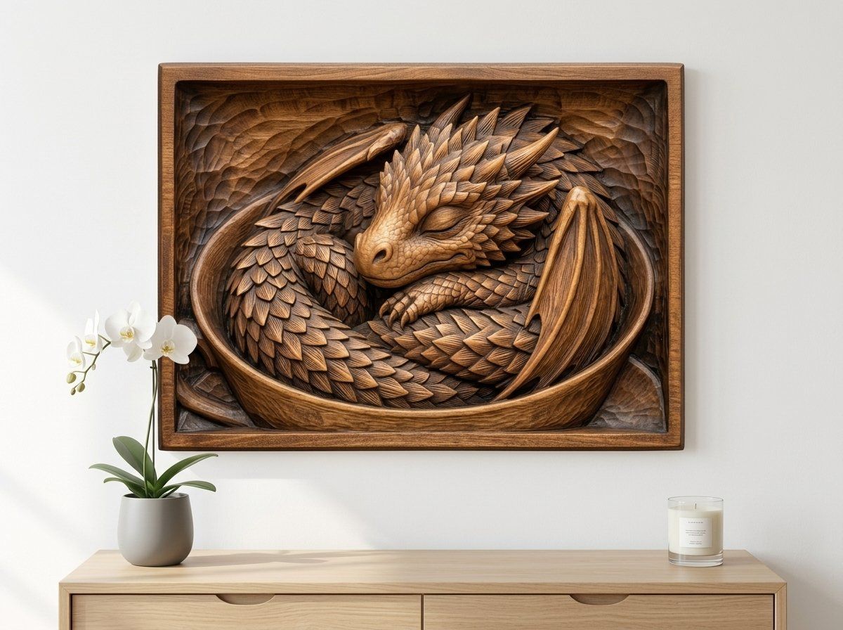 Sleeping Baby Dragon Cup CNC Relief STL bas-relief STL — view 15