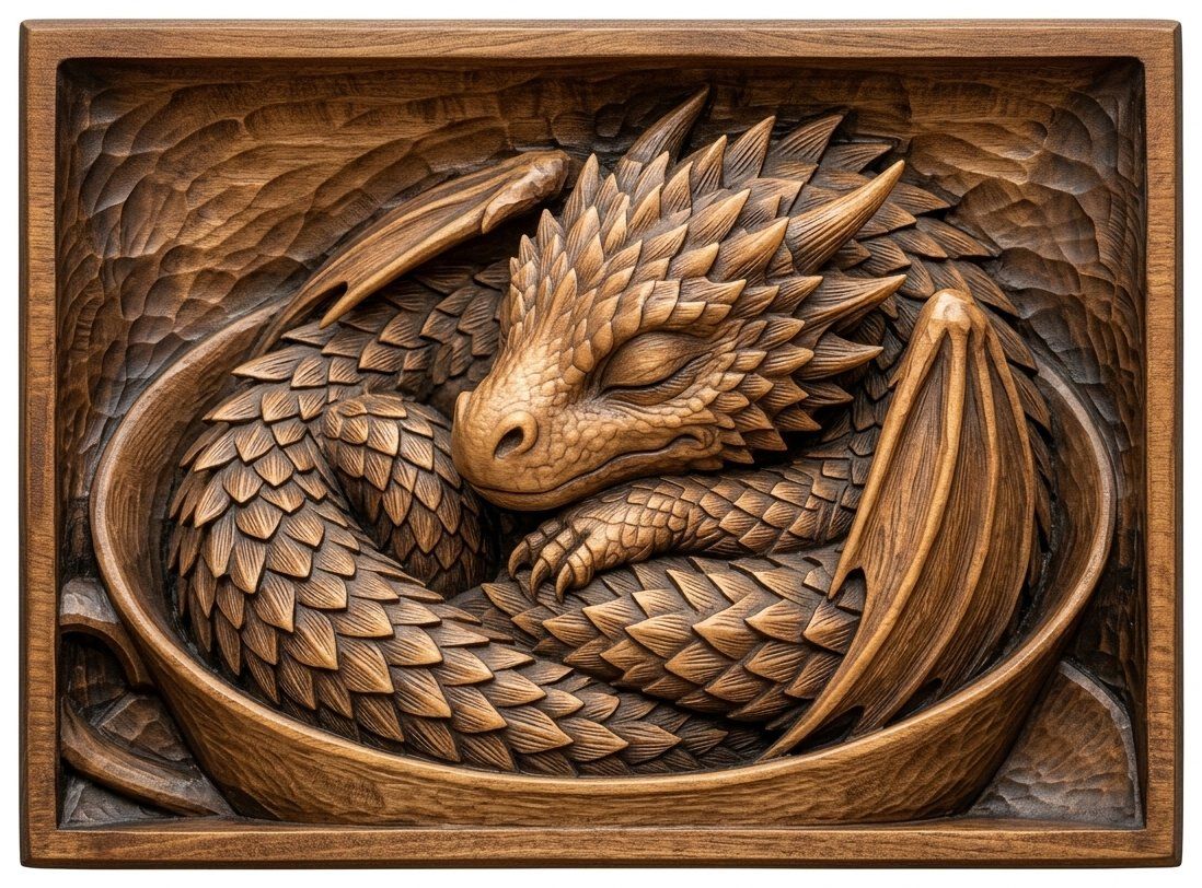 Sleeping Baby Dragon Cup CNC Relief STL bas-relief STL — view 4