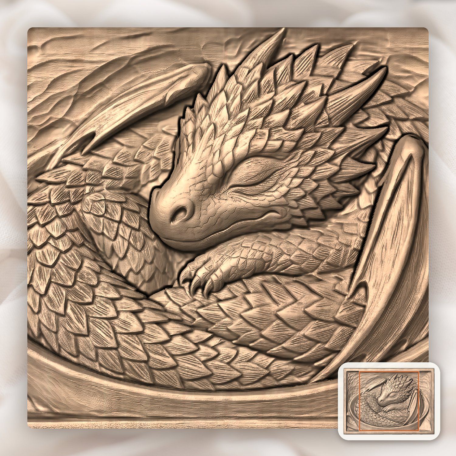 Sleeping Baby Dragon Cup CNC Relief STL bas-relief STL — view 7