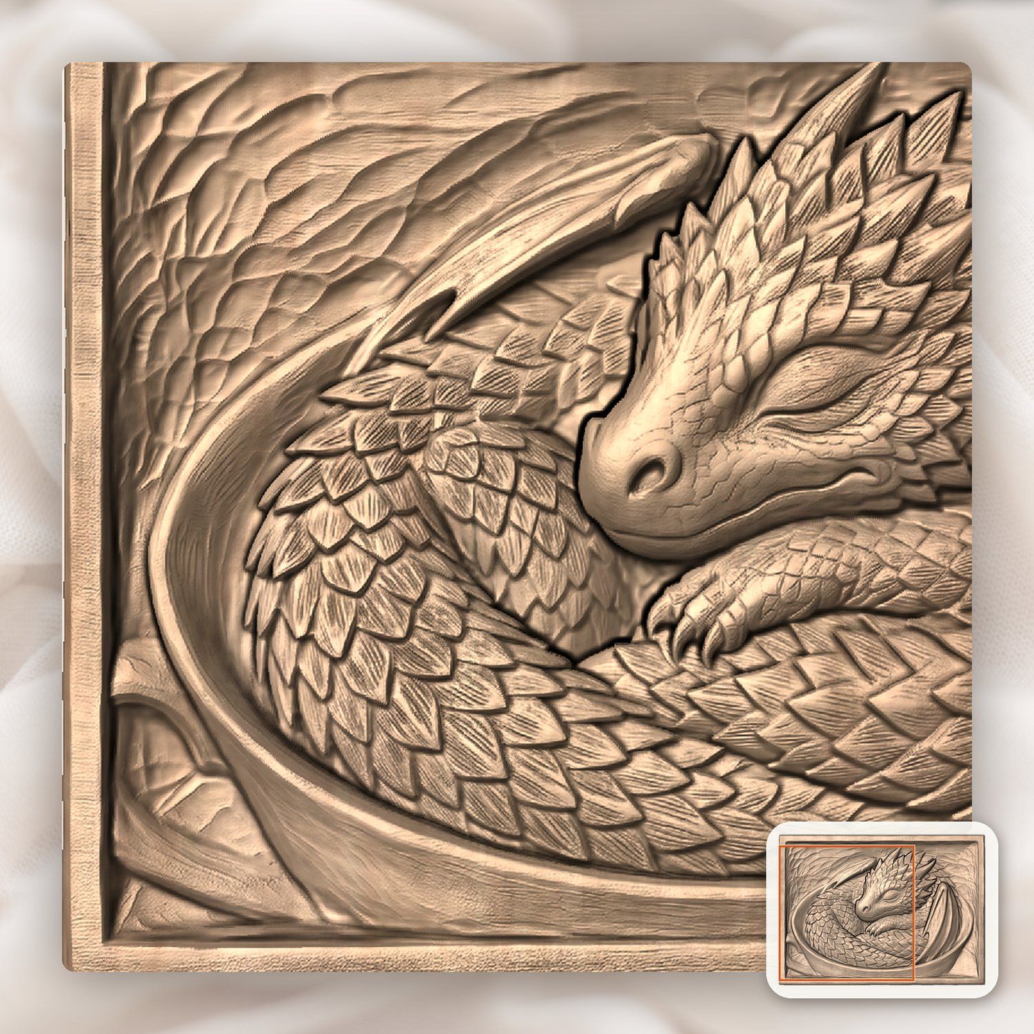 Sleeping Baby Dragon Cup CNC Relief STL bas-relief STL — view 8