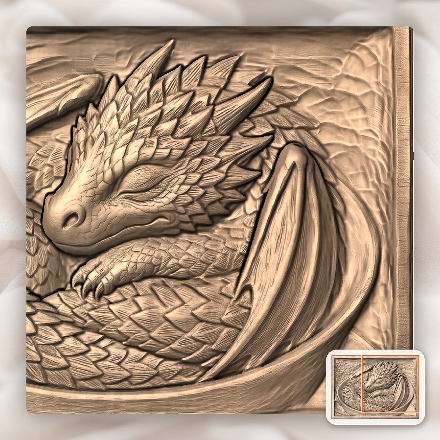 Sleeping Baby Dragon Cup CNC Relief STL bas-relief STL — view 9