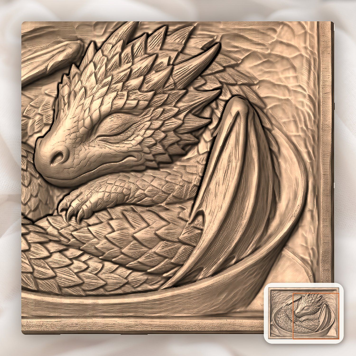 Sleeping Baby Dragon Cup CNC Relief STL bas-relief STL — view 10