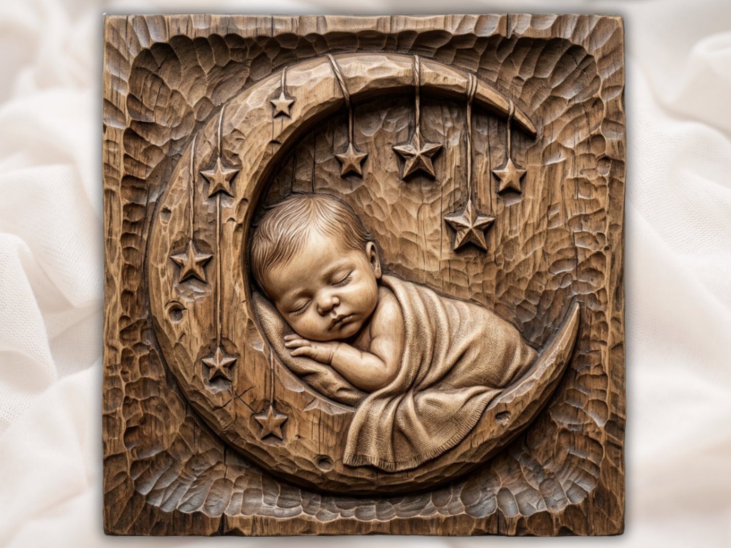 Sleeping Baby On Moon Celestial Nursery Decor CNC Relief STL bas-relief STL — view 2
