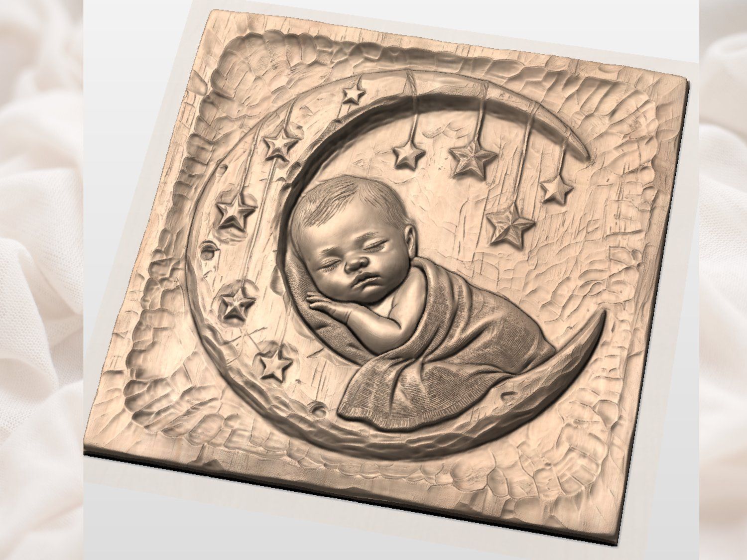 Sleeping Baby On Moon Celestial Nursery Decor CNC Relief STL bas-relief STL — view 3