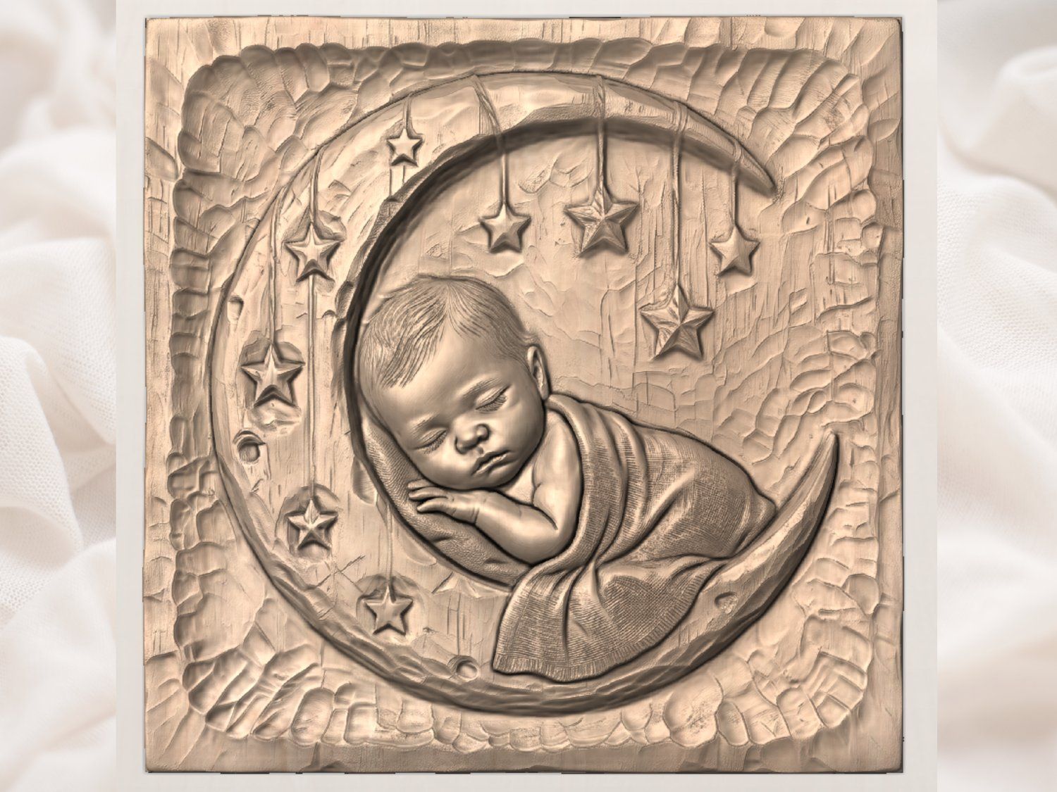 Sleeping Baby On Moon Celestial Nursery Decor CNC Relief STL bas-relief STL — view 4