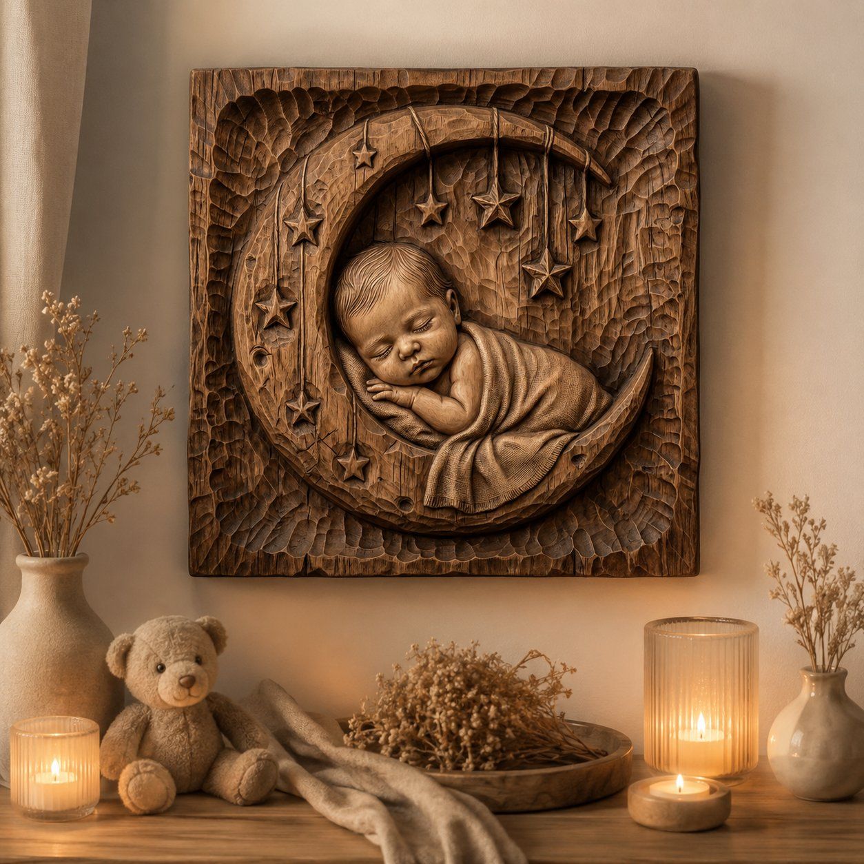 Sleeping Baby On Moon Celestial Nursery Decor CNC Relief STL bas-relief STL — view 5