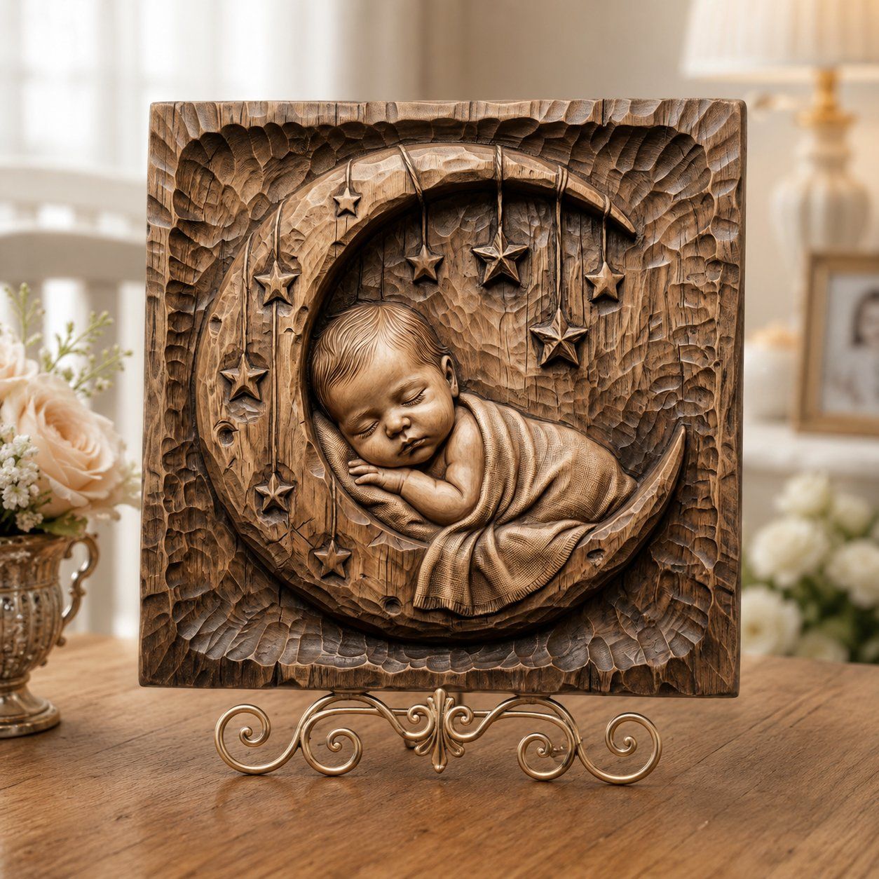 Sleeping Baby On Moon Celestial Nursery Decor CNC Relief STL bas-relief STL — view 6