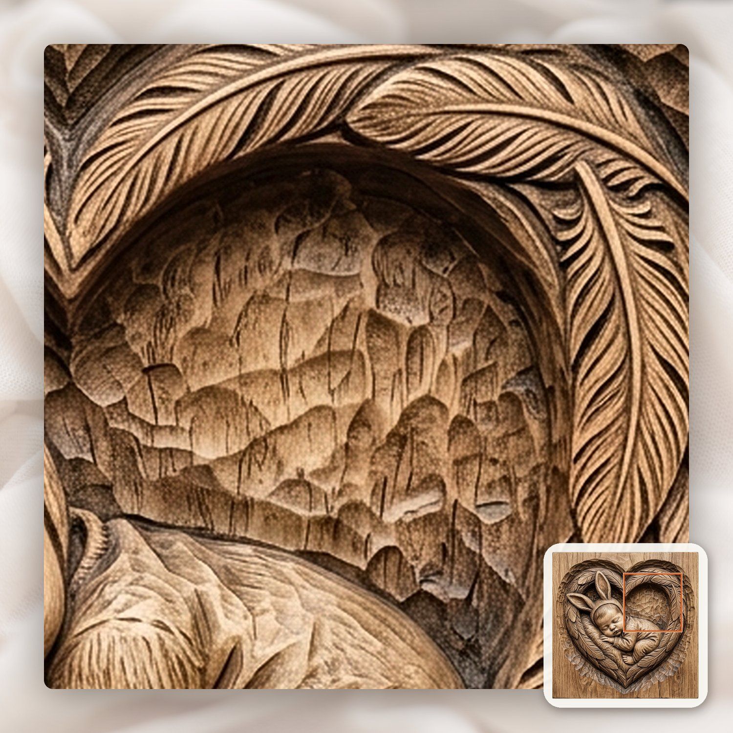 Sleeping Bunny Baby Heart Wreath CNC Relief STL bas-relief STL — view 11