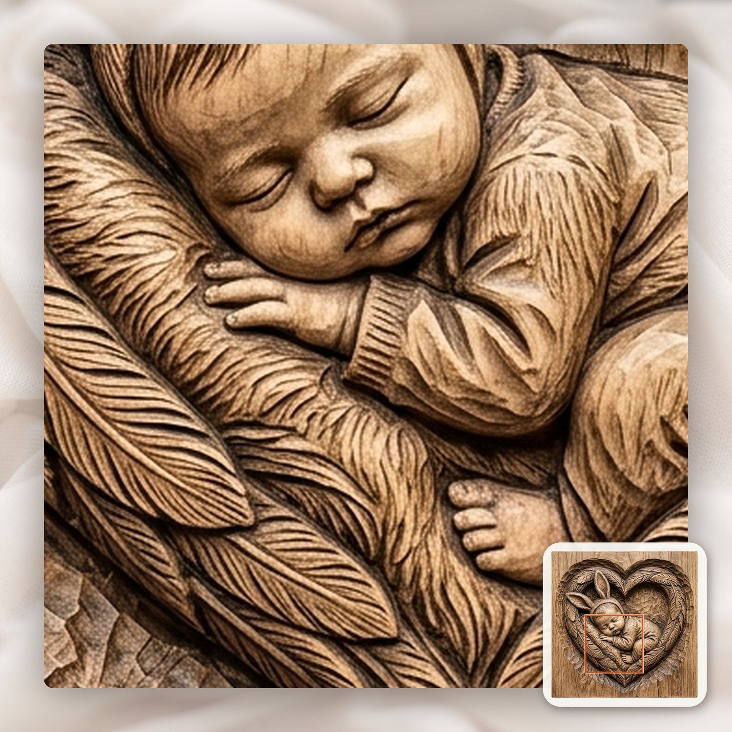 Sleeping Bunny Baby Heart Wreath CNC Relief STL bas-relief STL — view 10