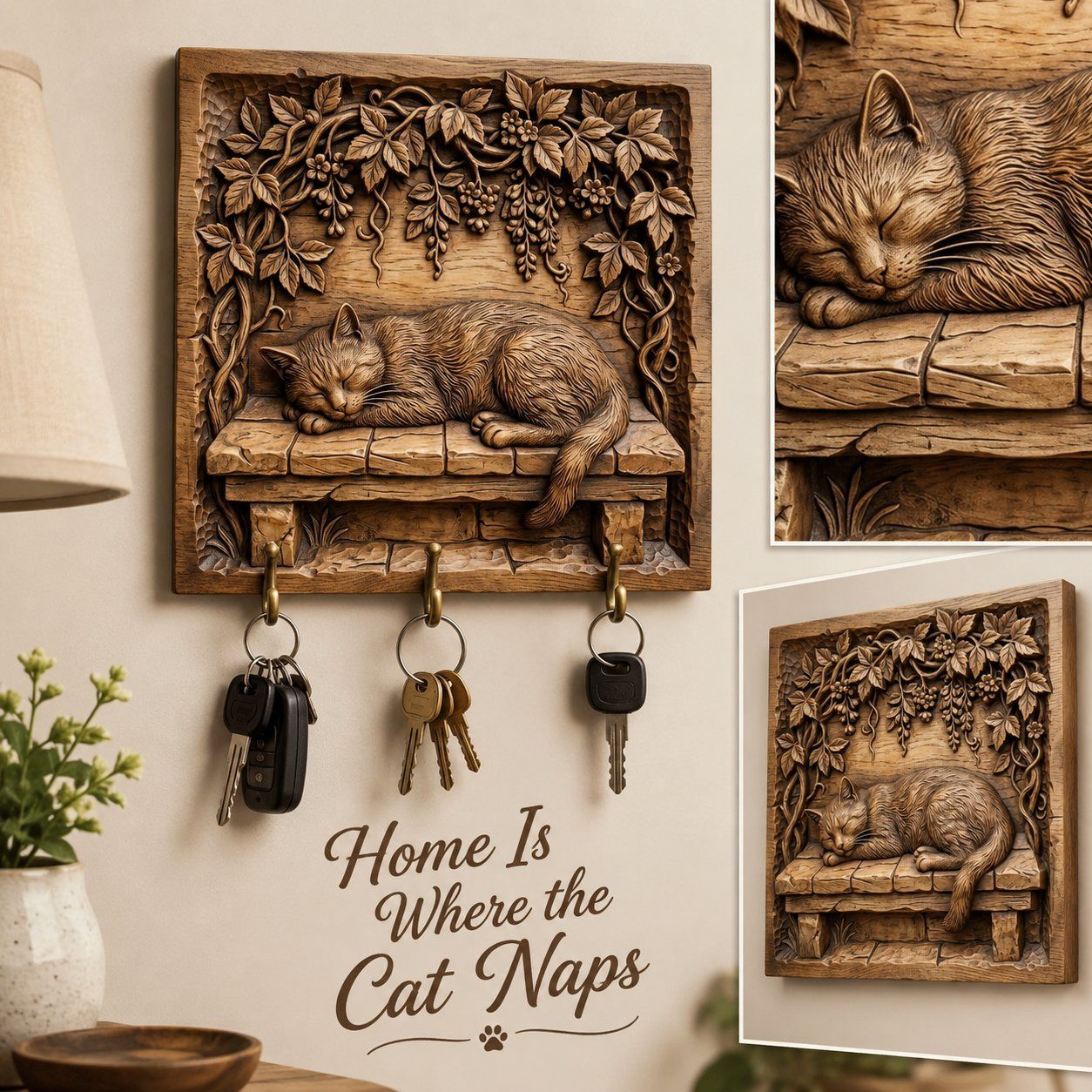 Sleeping Cat Garden Bench Wood Wall Art CNC Relief STL bas-relief STL — view 10