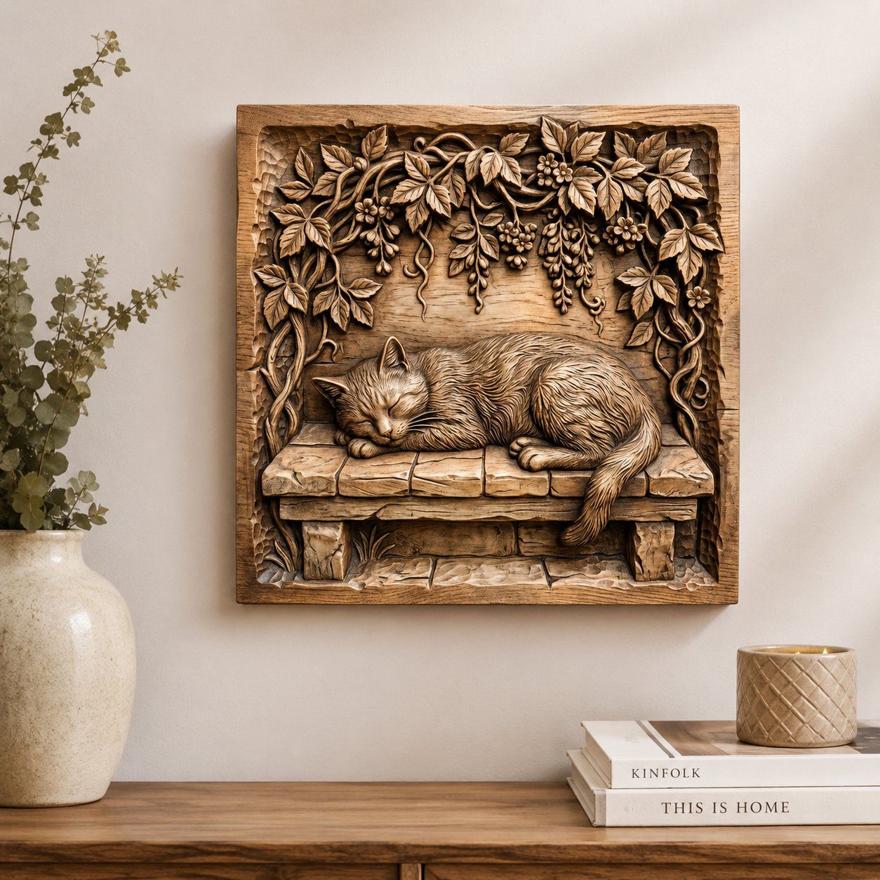 Sleeping Cat Garden Bench Wood Wall Art CNC Relief STL bas-relief STL — view 6