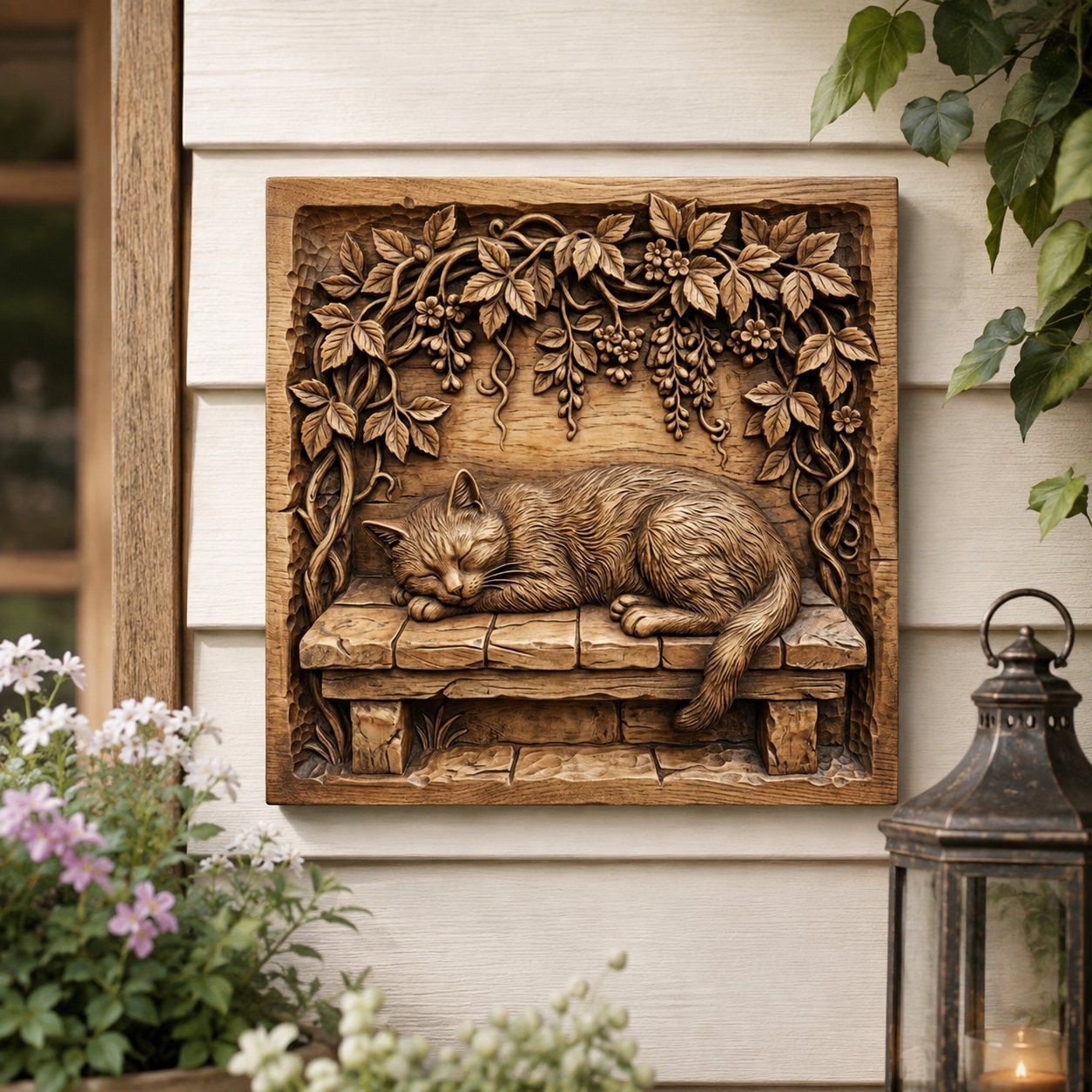 Sleeping Cat Garden Bench Wood Wall Art CNC Relief STL bas-relief STL — view 8