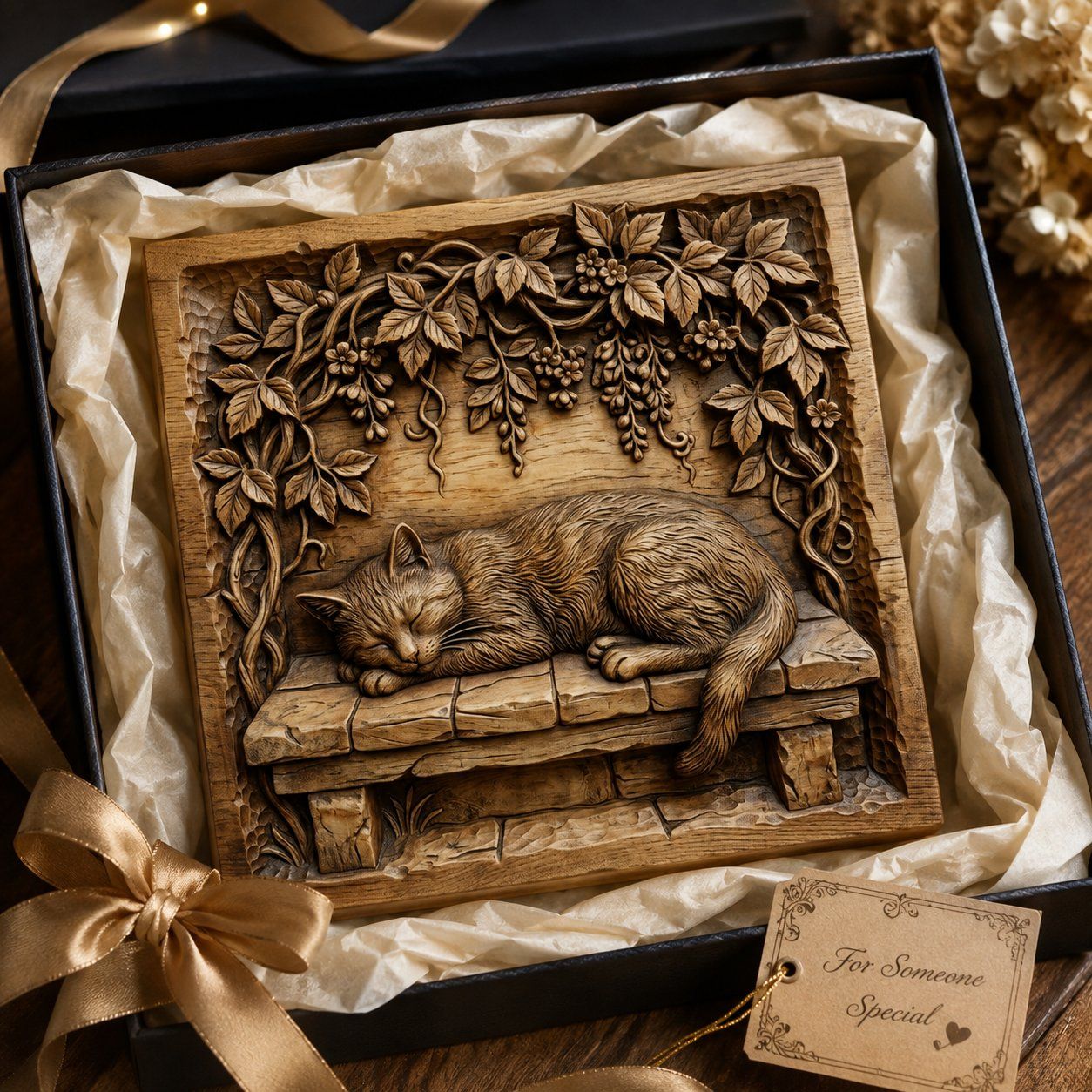 Sleeping Cat Garden Bench Wood Wall Art CNC Relief STL bas-relief STL — view 9