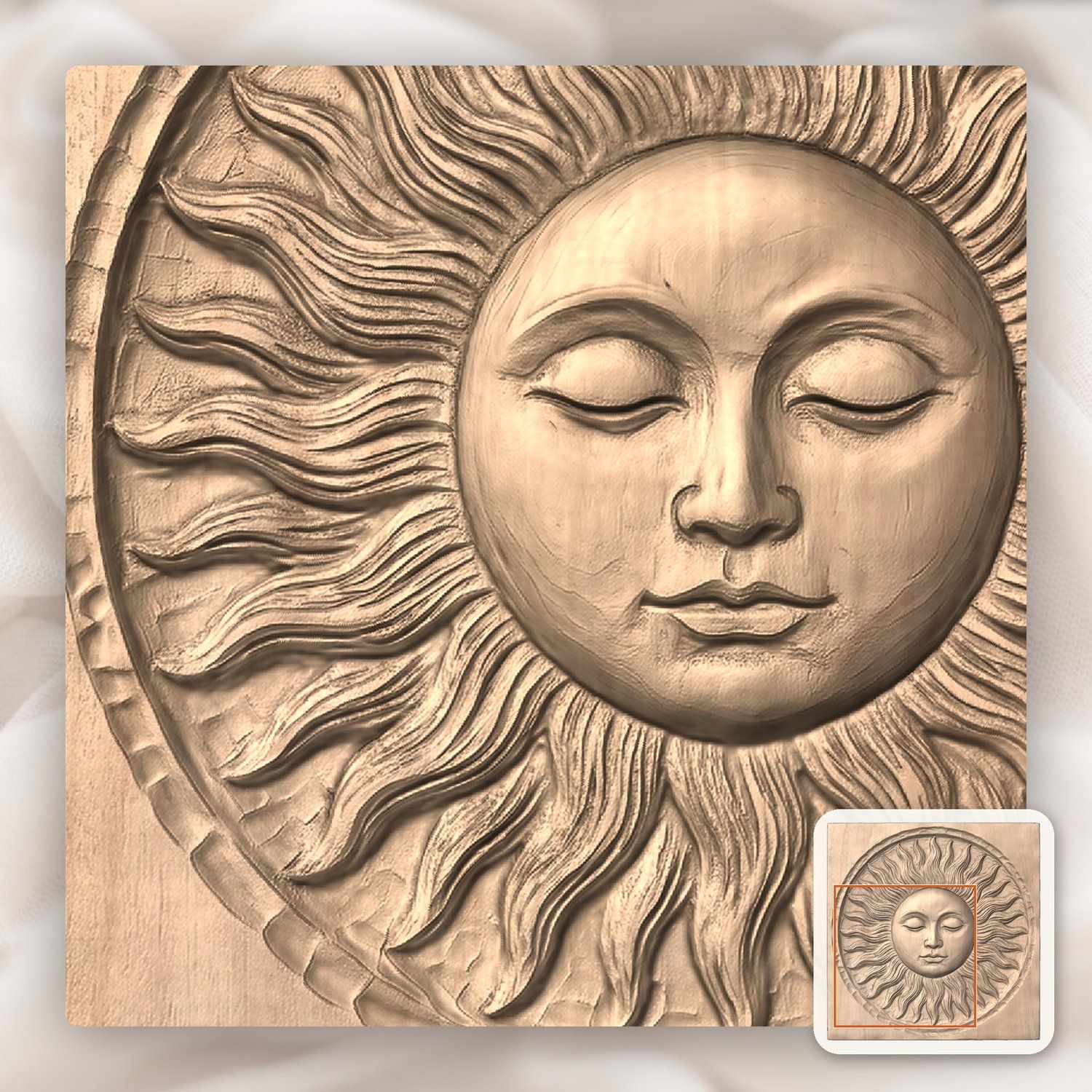 Sleeping Celestial Sun Face CNC Relief STL bas-relief STL — view 6