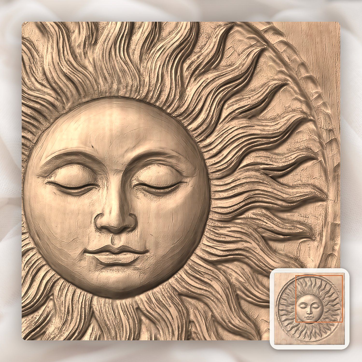 Sleeping Celestial Sun Face CNC Relief STL bas-relief STL — view 7