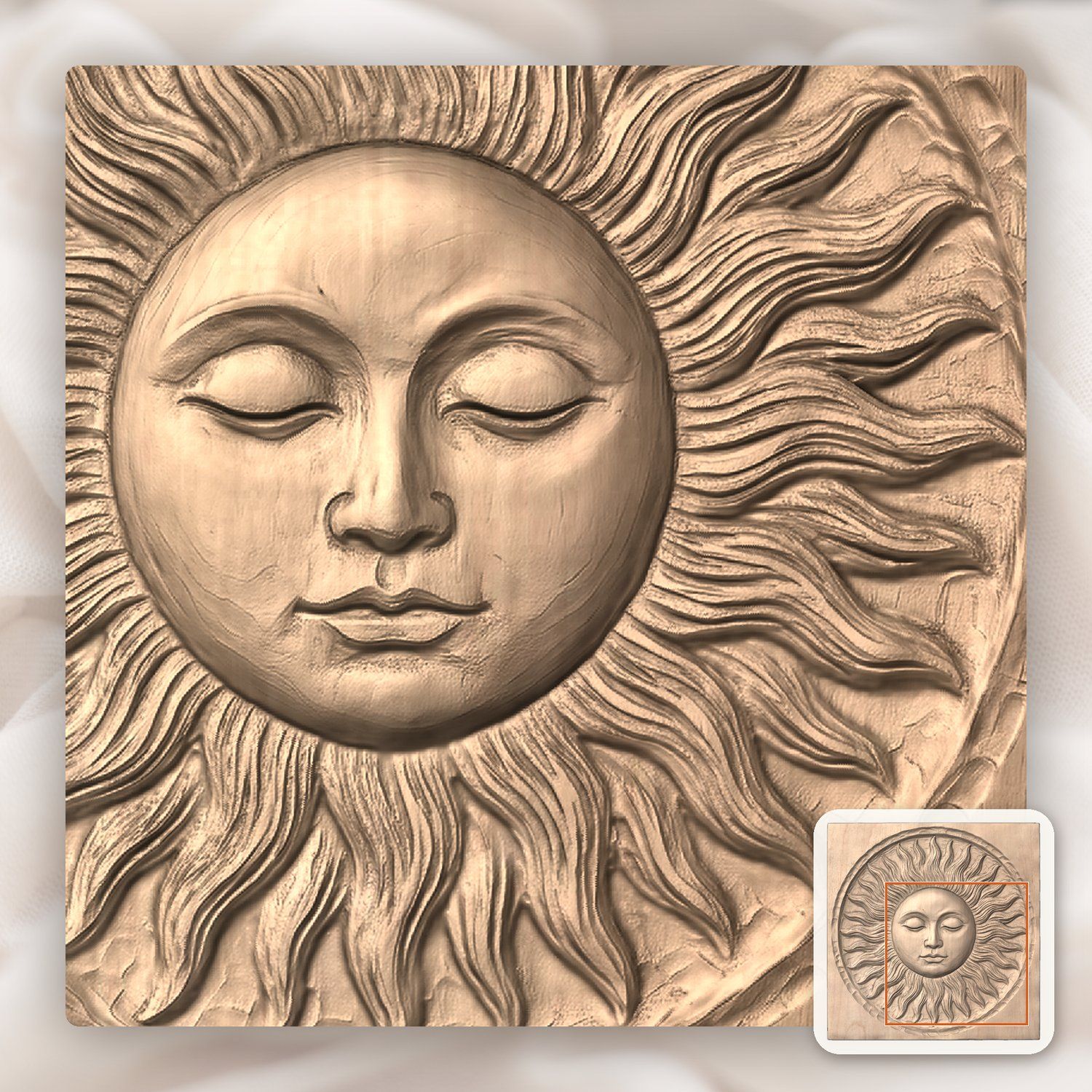Sleeping Celestial Sun Face CNC Relief STL bas-relief STL — view 8