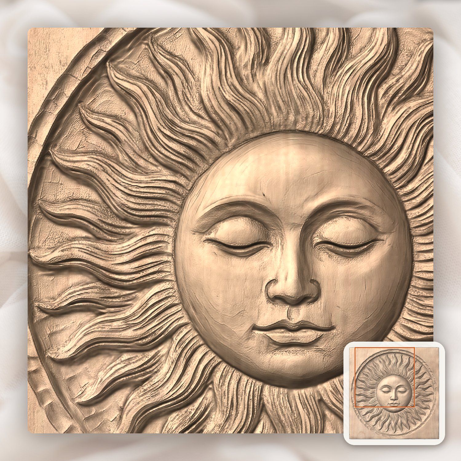 Sleeping Celestial Sun Face CNC Relief STL bas-relief STL — view 9
