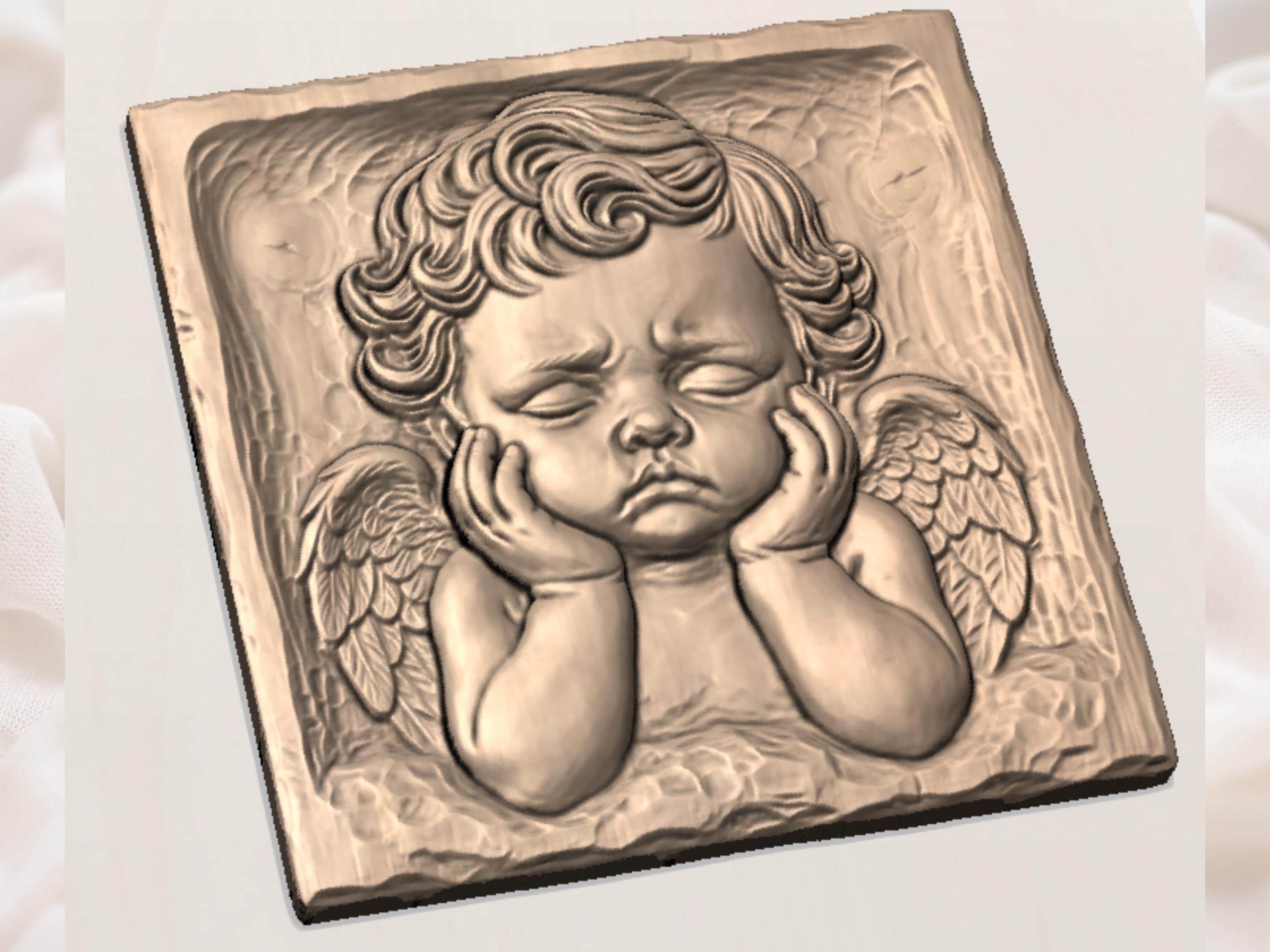 Sleeping Cherub Resting on Hands Bas-Relief STL Carving bas-relief STL — view 3