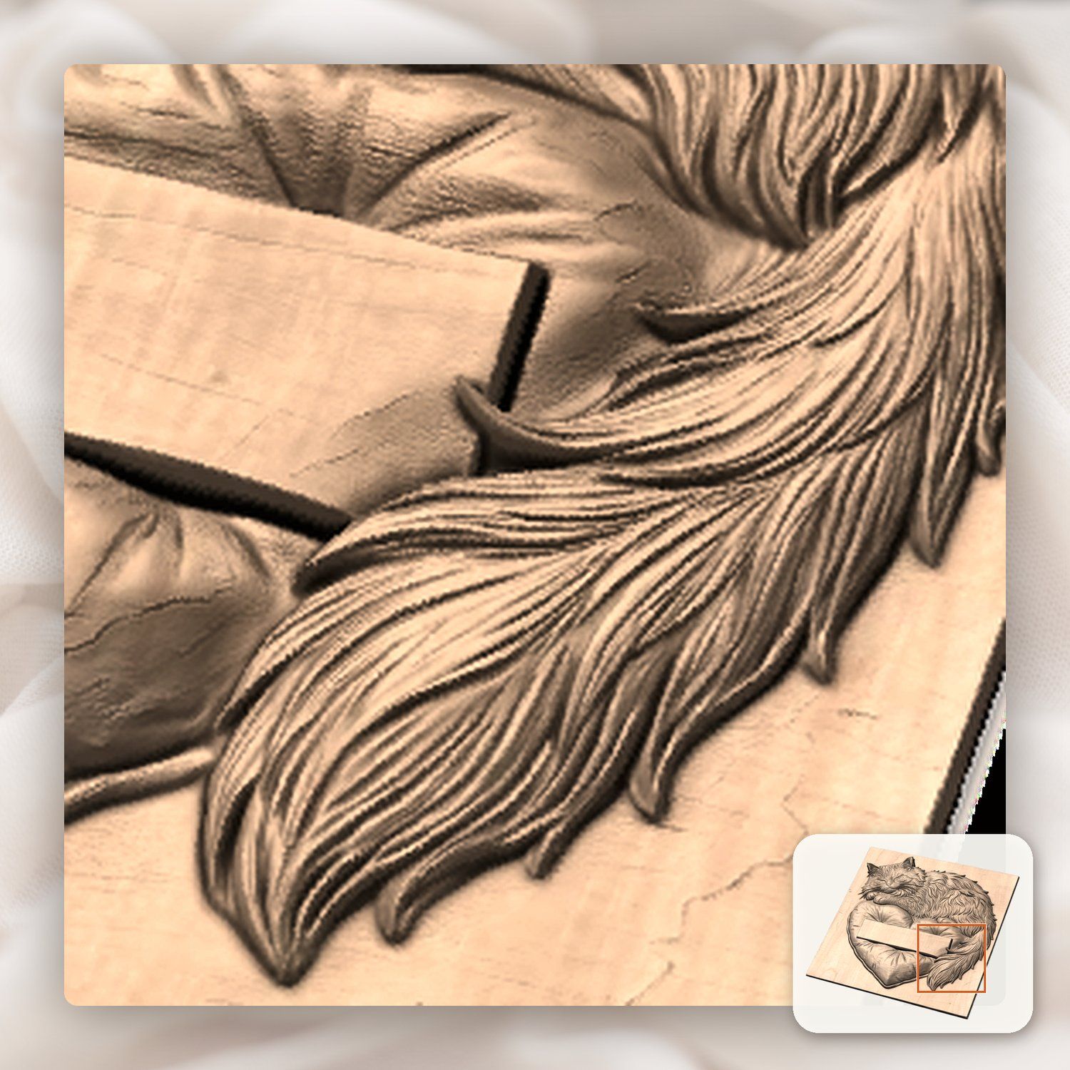 Sleeping Fluffy Cat on Heart Pillow CNC Relief STL bas-relief STL — view 10